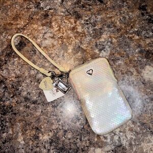 NWT Coach Iridescent Sequin Wristlet Phone Case